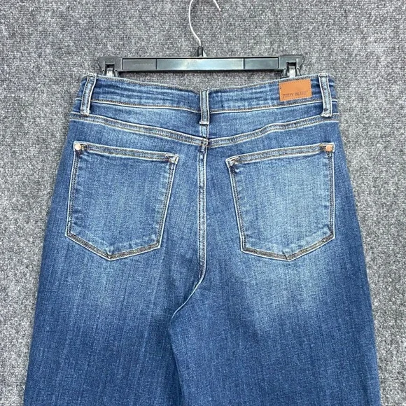 Judy Blue Veronica Women's 11/30 Wide Leg Jeans Button Fly Dark Wash Frayed Hem - Picture 4 of 9